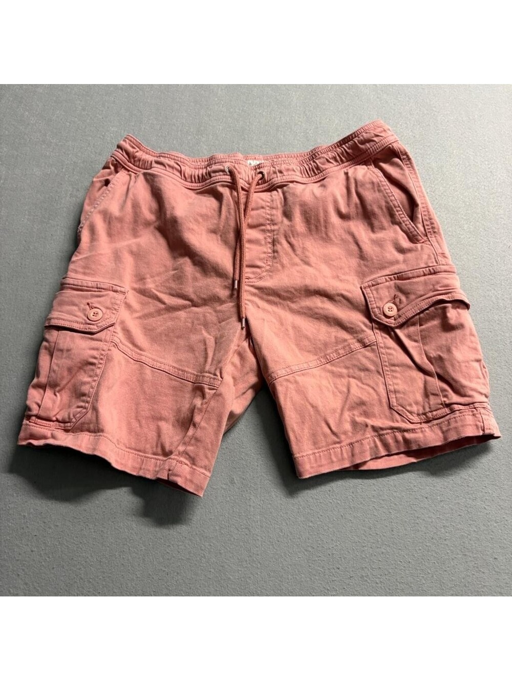 Sun + Stone Mens Cargo Shorts Medium Pink Cotton Blend Elastic Drawstring Waist